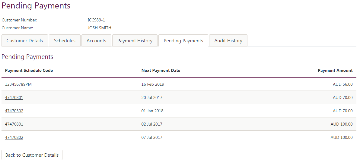 Customer Payment History Page