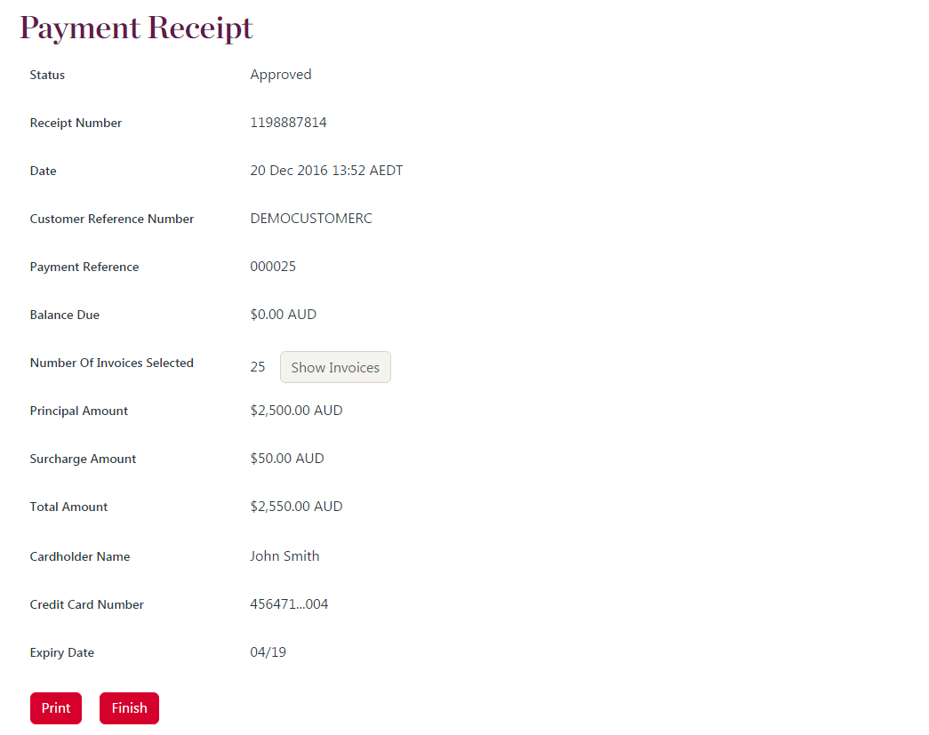 Payment receipt example.