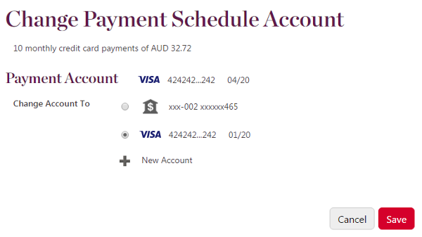 Example of the change banking details page.