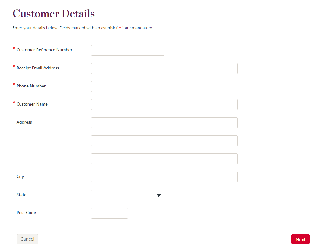 Enter customer details page example.