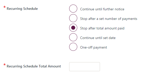Enter schedule details for "Stop after a set number of payments type".
